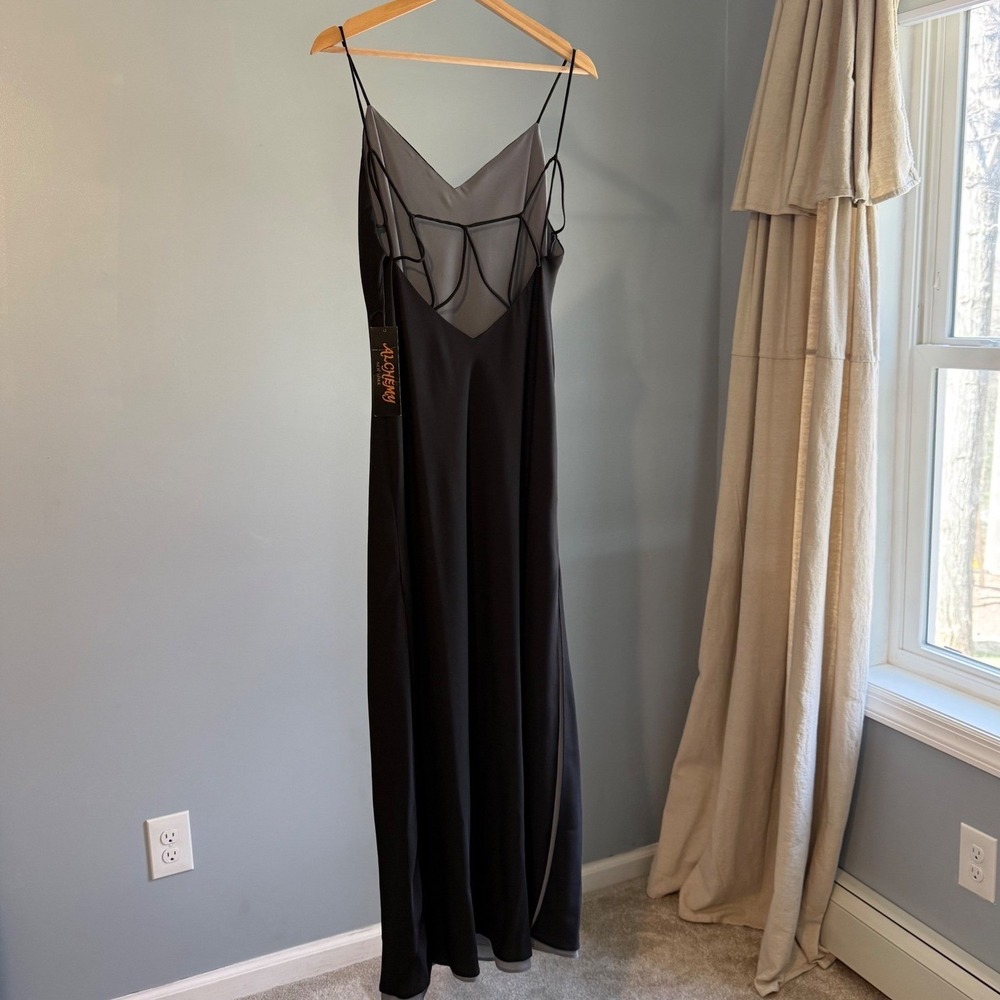 Vintage 90s Y2K Alchemy Black Formal Gown 14 NWT Strappy Open Back Slit